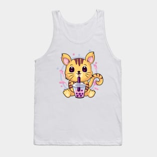 Kawaii Cat Drinking Bubble Tea Tank Top